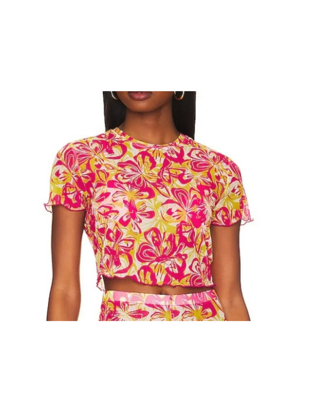 BeachRiot Kathleen Y2K preppy mesh babydoll Top Hiper Hibiscus Small A006678